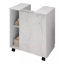 Gabinete Para Banheiro 55cm 1 Porta Com Rodízios Pequin Bran Cor Do Móvel Branco/carrara