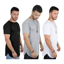 Kit C/3 Un Camisas Blusas Masculinas Long Line Oversize Swag