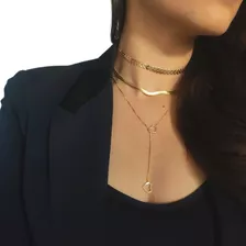 Choker Fita +escama De Peixe+colar Gravatinha Banhado A Ouro