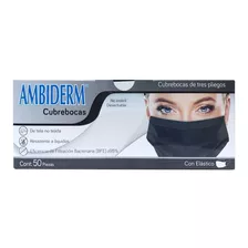 Cubrebocas Ambiderm Negro Plisado Tricapa Termosellado 50pz