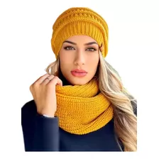 Kit Touca De Frio Gorro De Lã E Cachecol Tricot Inverno Frio