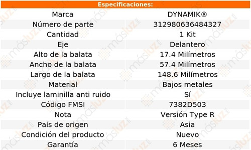 Balatas Bajos Metales Del Integra L4 1.6l 98/01 Dynamik Foto 3