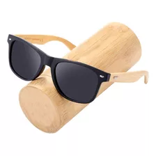 Óculos Haste Bambu Madeira Masculino Quadrado Clássico Uv400 Cor Da Lente Preto