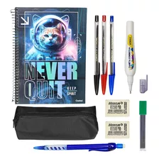 Kit Material Escolar Universitario Masculino Caderno 16 Mat