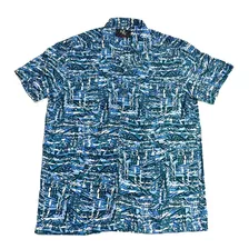 Camisa Manga Curta Estampada Azul Tamanhos Grandes Masculina