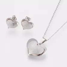 Conjunto De Cadena Y Zarcillos Forma Corazón Acero Inoxidabl