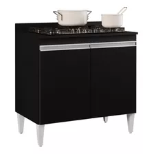 Balcão Para Cooktop 80cm 2 Portas Flórida Preto - Lumil