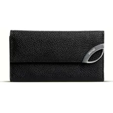 Billetera Prüne Katy Con Diseño Graneado Color Negro De Cuero - 9cm X 17cm