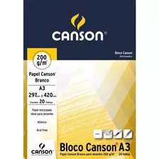 Bloco Papel Canson Desenho 200 Branco 200g A3 20 Folhas