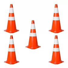 05 Un Cones 75 Cm Pvc Sinalização Segurança Laranja Branco