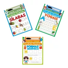 Kit 2 - C/3 Livros De Escreva E Apague + Caneta - ( Silabas, Vogais E Coordenação Motora )