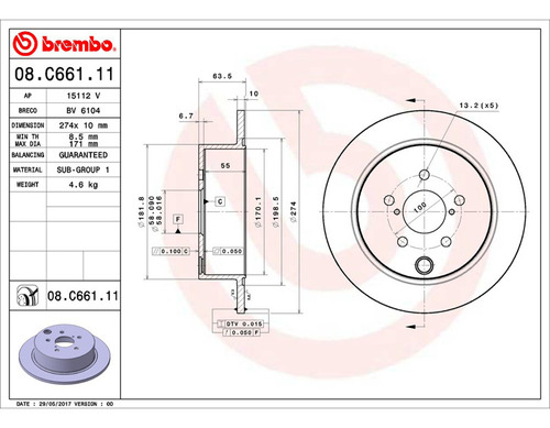 Par Discos Brembo Subaru Impreza Sport Limited 2012-2016 Tra Foto 2