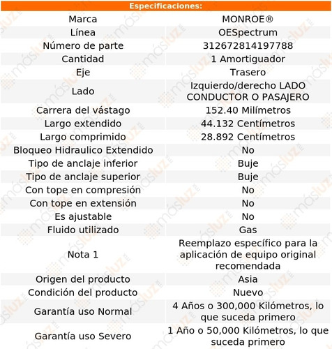 1) Amortiguador Oespectrum Gas Izq/der Tras Odyssey 99/04 Foto 3