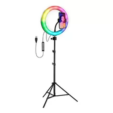 Ring Light Rgb Colorido 26cm Universal + Tripé 2,10m