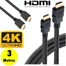 Cabo Hdmi Premium Gold 4k 3d 3 Metros Full Hd Blindado Flex