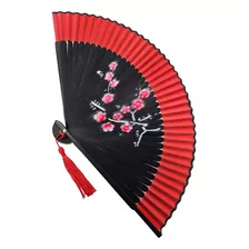 Leque De Bambu Estilo Oriental Japonês 21cm Vermelho Sakura