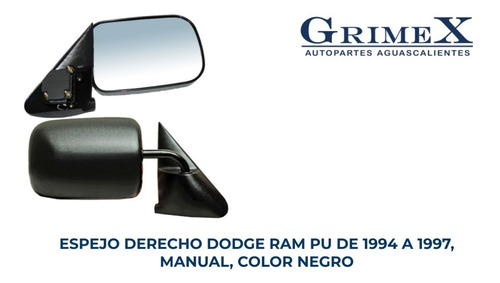 Espejo Dodge Ram Pu 1994-94-1995-1996-1997-97 Manual Negro Foto 9