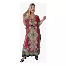 Vestido Kaftan Indiano Longo Estampado Plus Size - Cod. 703