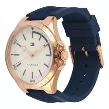 Reloj Tommy Hilfiger 1791526 Silicona Azul,blanco,dorado Correa Azul Bisel Dorado Fondo Blanco