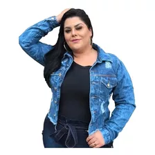 Jaqueta Jeans Feminino Plus Size Detalhe Rasgado G1 Ao G5