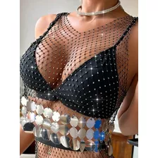 Blusa Preta Strass Ponto De Luzlantejoulas Festa Tam. Unico