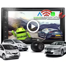 Kit Mp5 Multimídia Android Câmera Moldura Honda Fit E City