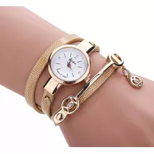 Relógio Luxo Feminino Pulseira Couro Presente Para Namorada Cor Da Correia Bege Cor Do Bisel Dourado Cor Do Fundo Branco