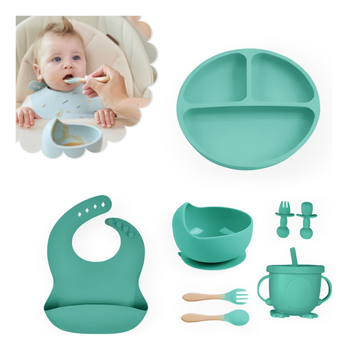 Kit Refeição Bebê Prato Babador Copo Talher Silicone Ventosa