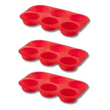 Kit 3 Formas Cupcakes Em Silicone 6 Cavidades Petit Gateau 