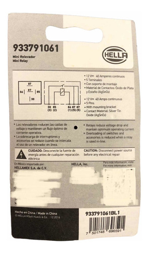 Mini Relay Automotriz 12v 40a Hella Oem 5 Pins 933791061 Foto 4