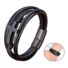 Pulseira Tribal Cruz Executiva Masculina Couro Elegante Luxo