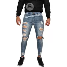 Pantalon De Hombre Skinny Urbanos Rasgados Elásticado