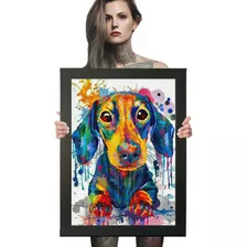 Quadro Decorativo Cachorro Salsicha Poster Moldurad A2 42x60