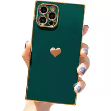 Funda Para iPhone 13 Pro - Verde Con Corazon Dorado