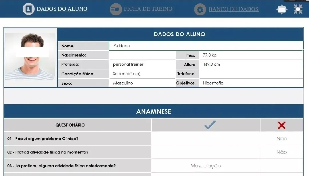Planilha De Ficha De Treino E Anamnese Personal E Academia