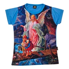 Camiseta Baby Look Santo Anjo Da Guarda - Azul