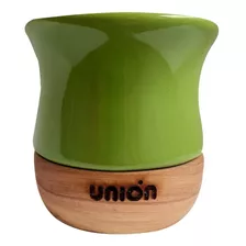Mate Unión Verde De Cerámica Y Madera Modelo Chaco 