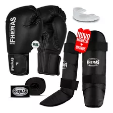 Kit Muay Thai Boxe Mma Luva Bandagem Caneleira Bucal Fheras