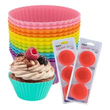 Kit 12 Formas Silicone Cupcake Bolo Muffin Assadeira Cores