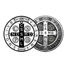 2 Adesivos Medalha De São Bento Branca E Prata 10cm