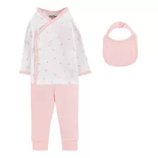 Set De Bata, Pantalón Y Babero De Algodón Para Bebé Niña