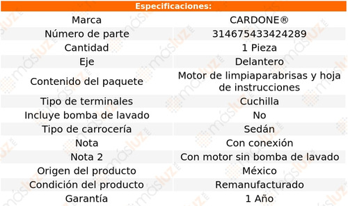 (1) Motor Limpiaparabrisas Del Chrysler Cirrus 01/03 Reman Foto 5