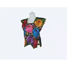 Blusa Yucateca Bordada Lino Modelo Frida Talla 40