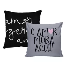 Capa Almofada Preta Cinza Amor Mora 40cm Facil Lavar 2un