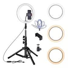 Iluminador Anel Luz Ring Light 26cm 10 Polegadas Tripé 2,1m Cor Da Estrutura Preto Cor Da Luz Branco-frio 110v/220v