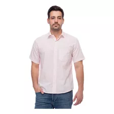 Camisa Manga Curta Slim Com Bolso Não Amassa Rosa Claro