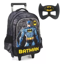 Mochila Escolar De Rodinha Batman Gotham Dc Comics + Máscara