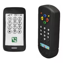 Kit Mordedor Celular Baby Smart + Controle Remoto Infantil Cor Preto