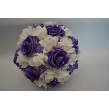 Ramo De Novia Blanco Morado Encaje Mediano 20 Cm