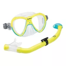 Kit Infantil De Mascara E Snorkel Bubbles Em Silicone Seasub Cor Amarelo